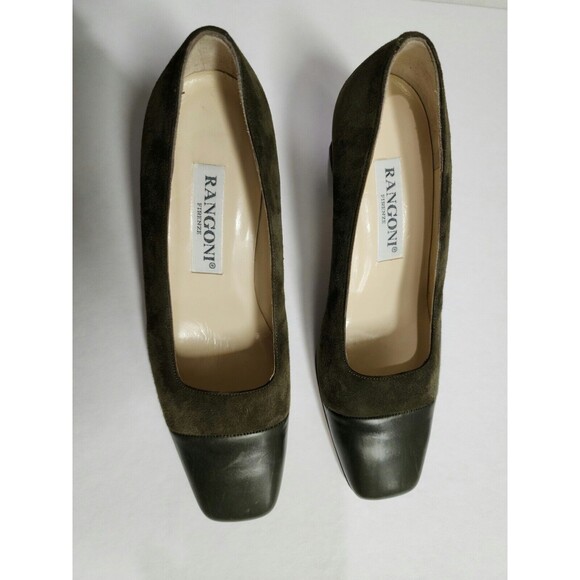 Rangoni Italy Womens Suede Leather Shoes 7B Green Mid-Heel 2.25" Slip On - Picture 6 of 12